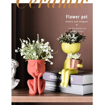 Kvetinové Vázy, Dekorácie Domov Tvorivé Kvetináče Živice Nordic Umenie Portrét Socha Kvetináč Váza Domov Záhrada Dekor Displej Vázy