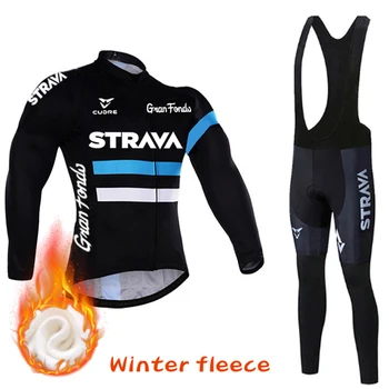 Zimné Thermal Fleece STRAVA Cyklistika Dres Nastaviť Mens Dlho Rukáv MTB Cyklistické Oblečenie, Horské bicykle, Športové Oblečenie Nosiť Oblek