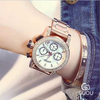 GUOU dámske Hodinky Módne Rose Gold Watchband Dámske Hodinky Kalendáre Luxury Diamond Ženy Hodinky Plné Oceľové Hodiny reloj mujer