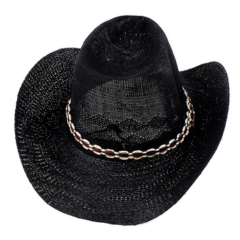 Pánske nastaviteľné, roll pletená black široký-brimmed kovbojský klobúk