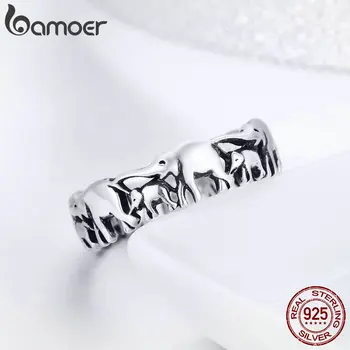 BAMOER 925 Sterling Silver Stohovateľné Zvierat Zber Slon Rodiny Prst Prstene pre Ženy Jewelyr SCR344