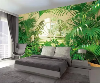 Prispôsobiť Akejkoľvek Veľkosti 3D Tapeta Obývacia Izba Gauč Stien Moderná Severská Zelená Rastlina Okno Pastoračnej Pozadí nástenná maľba Tapety