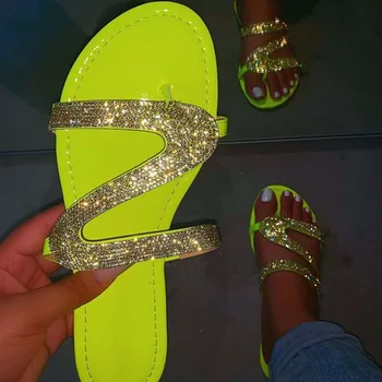 2020 Nové Letné Ženy Papuče Módne Svetlé Diamond Crystal Beach Papuče Ploché Topánky Ženy Listov Flip Flops Outdoorové Sandále