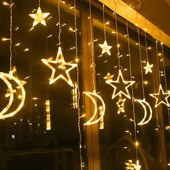 Vianočné dekorácie Solárne LED Záves Svetlá s Hviezdami Mesiace Stmievateľné 8 Svetelné Režimy s Časovač Ligotať String Svetlo
