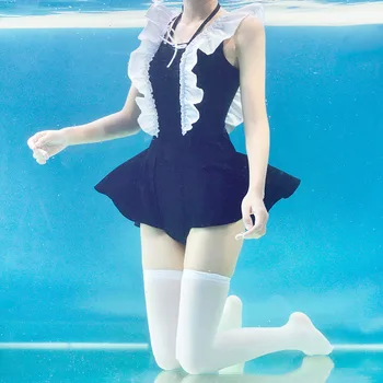 Siamské sukne typ plaviek Japonský roztomilý sukumizu čierne plavky