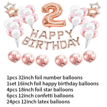 36pcs Rose Gold Číslo Fóliové Balóniky Nastaviť 2. Happy Birthday Hélium Balónikov 2 ročný Narodeninovej Party Dekorácie, Detské Chlapec Dievča