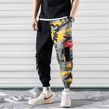 2019 Jar nové voľné mužov kamufláž cargo nohavice hip hop Japonskej módy patchwork voľný čas streetwear muž sweatpants