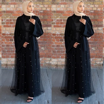 Black Otvoriť Abaya Kimono Cardigan Hidžáb Moslimské Oblečenie Žien, Turecko Kaftan Dubaj Kaftane Marocain Islam Oblečenie Ramadánu Abayas Župan