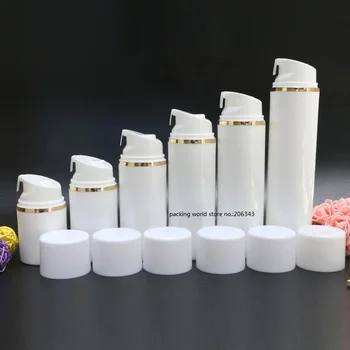 50 ML bieleho plastu airless fľaša gold line biela/číre veko pre mlieko/emulzie/nadácie/anti-UV opaľovací krém krém pleť balenie