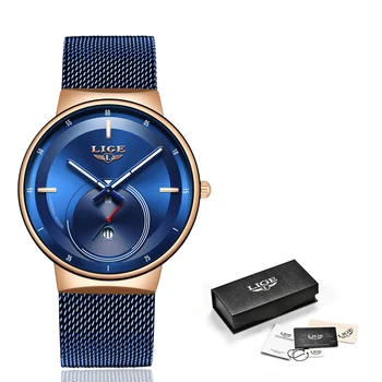 LIGE 2019 Nový Dizajn Modrá Quartz Hodinky Pánske Hodinky Top Značky Luxusné Hodiny Jednoduchá, Všetko Ocele, Vodotesné Dátum Dial Tenké Náramkové hodinky