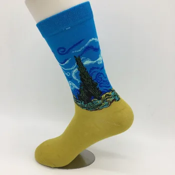 Farebné Van Gogh Retro olejomaľba Mužov Ponožky Unisex Funky Dizajn Šaty ponožky Zábavné Novinka Vzorované Posádky ponožky