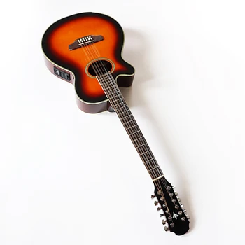 Na ľavej strane 12 string cutway dizajn elektrické akustické gitary, 41 palcový červená vysoký lesk folková gitara laminované smrekového dreva s EQ