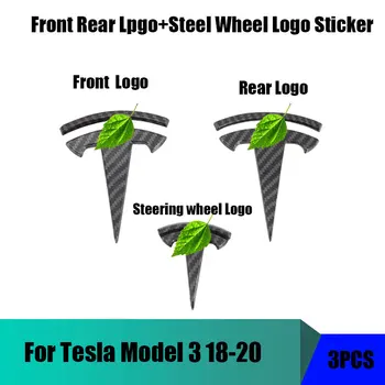 Pre Tesla Model 3 Uhlíkových Vlákien vzor Predné, Zadné, T Logo+Volant T Logo 3KS