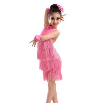 Deti Tasseled Sála Latinskej Salsa Dancewear Dievčatá Strana Tanečných Kostýmov, Šiat
