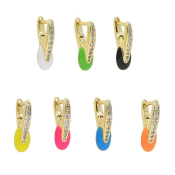 Rainbow Farebné Módne Šperky Zlatá Farba Micro Pave CZ Bar Neon Smalt Oválne Guľôčky Módne Náušnice