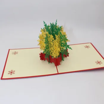 3D Ručné 2019 Vianoce Dvakrát Farba Zelená Žltá Snowflake Strom Papier, Pohľadnice Nový Rok Podnikania Deti Priateľ Dar