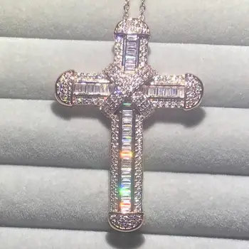Nové 925 Silver Nádherné Biblie Ježiš Kríž Prívesok Náhrdelník Ženy muži Kríž Kúzlo Simulované Diamond zlaté Šperky 14K