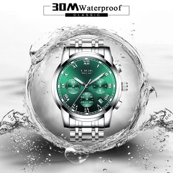 LIGE 2020 Pánske Hodinky Svetla Zelená Voda Ghost Sledovať Top Značky Luxusné Módne Business Quartz Hodinky Mužov Všetky Oceľové Náramkové hodinky