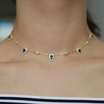 Bohemia 2018 zlatá farba zelený kameň vyhlásenie reťazca náhrdelník choker módne šperky pre ženy eleganciu darček štýlové šperky