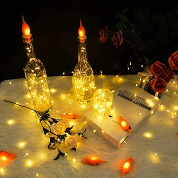 Korok Svetlá pre Fľaše Vína Led Reťazec Svetlá Nepremokavé Rozprávkových Svetiel String Umelé Plameň Lampy, Svadobné, Vianočné Dekorácie