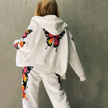WANYUCL 2020 nové Európske a Americké motýľ tlače dlhým rukávom s kapucňou na zips bežné sveter vyhovovali ženy