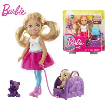 Pôvodné Barbie Cestovné Chelsea Bábiky s Šteňa Príslušenstvo Dieťa Boneca Dievčatá, Hračky pre Deti Reborn Bábiky Barbie Juguetes