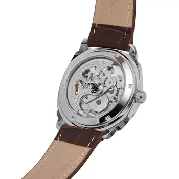 FORSINING Módne bežné duté pánske hodinky Roman digitálne striebro prípade a dial hnedý kožený remienok automatické mechanické hodinky