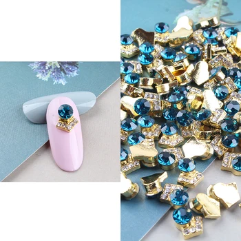 6 Typy/100ks Zlatej Zliatiny Nail Art, Ozdoby Luxusné Kubických Crystal Kamienkami Šperky, Kovové Manikúra Nechty DIY Accessorie