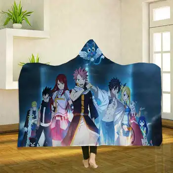 Anime Víla Chvost 3D Tlač Hodiť Kapucňou Deka Nositeľné v Teple Fleece posteľná bielizeň Office Deky Mäkké Dospelých Cestovanie