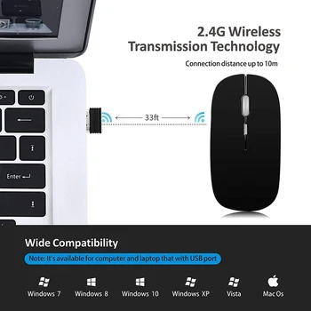 Bezdrôtová Myš Bezdrôtová Tichý Počítač Myš na PC Notebook Mause Nabíjateľná Ergonomické Myši Optická USB Myš