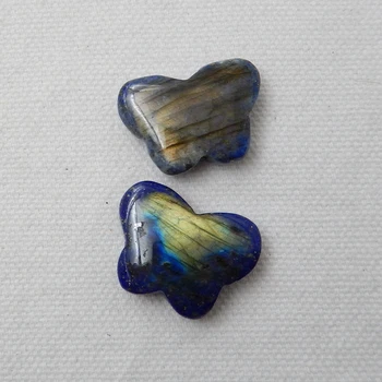 Prírodný Kameň Labradorit A Lapis Lazuli Intarsia Rezbárstvo Motýľ Vertikálnych vrtoch Náušnice 18x19x6mm 9.1 g