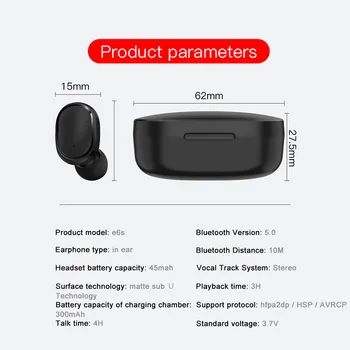 Bluetooth Slúchadlá s Mikrofónom, Dotykové Ovládanie E6S Bezdrôtové Slúchadlá Pravda, Bluetooth 5.0 Stereo Slúchadlá Basy In-Ear Headset