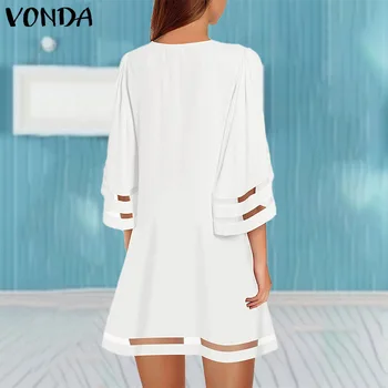 Biele Šaty Elegantné Ženy Sundress 2021 VONDA Vintage 3/4 Svetlice Rukáv Duté Strany Vestido 2021 Dovolenku Šaty Plus Veľkosť