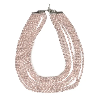 Nádych Ružovej multi-vrstvený kolo pearl a Transparentné Sklo Krištáľ gem náhrdelník, môže byť dovolenku dar a Vianočný darček