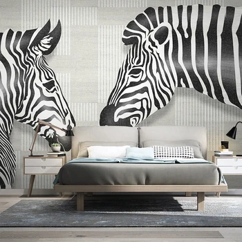 Vlastné 3D Tapety na Stenu Maľovanie Nordic Modernej Čiernej A Bielej Pruhované Ručne Maľované Zebra Foto nástenná maľba Tapety Pre Obývacia Izba