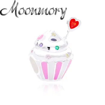 Moonmory 925 Sterling Silver Rainbow Zirkón Ice Cream Perličiek Fit DIY Ženy, Šperky, Doplnky, Nové Vyhlásenie CZ Červené Srdce Korálky