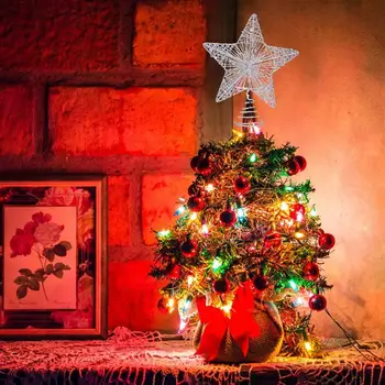 Vianočný Stromček, Hviezda Visí Dekor Pentagram Prívesok Lesklé Päť-Špicaté Hviezdy Tree Top Star Party Dekorácie s Reťazcom Svetlá