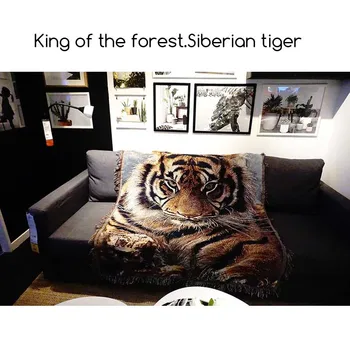 Kráľ lesa Sibírsky tiger Gobelín Bavlnenej nite Koberec Gauč Uterák Bežné Deka Nový Rok Retro dekorácie