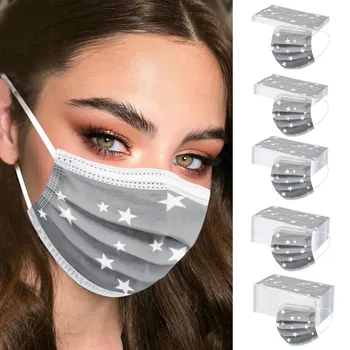 Šedá star Vytlačené 100ks Dospelých Jednorázové Masky 3 Vrstva Filter Hygienu Ženy Tvár, Ústa Maska Strmeň Masku na Tvár Mascarilla Masque