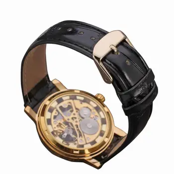 VÍŤAZ Hodinky Ženy Mechanické Hodinky Top Značky Luxusné Zlaté Kostra Kožený Remienok Elegantné Dámy Ruku Vietor Náramkové hodinky