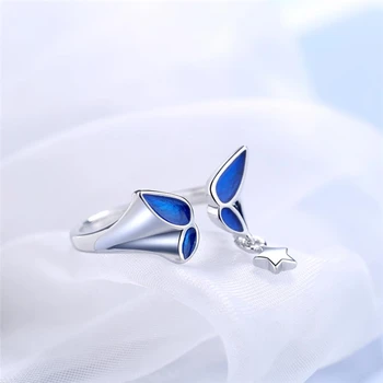 Jediným Pamäte Modrá Drip Glazúra Motýľ v Pohode Roztomilé Sladké 925 Sterling Silver Žena Resizable Otvorenie Krúžky SRI570