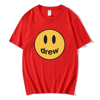 Hip Hop Mužov nadrozmerné t shirt Lete grafické tričko Justin Drew Bieber Smajlík T-Shirt Mužov sám Bavlna Pár Tee camiseta