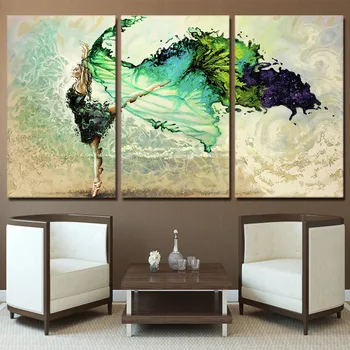 Wall Art Plagáty Modulárneho Rámu HD Tlačené Obrázky 3 Kusy Domova Zelená Balerína Dievča Motýľ Tanec Plátne Obrazy