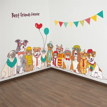 Najlepší priatelia navždy psov samolepky na stenu pre deti izby domova cartoon zvieratá stenu pvc nástenné art 60*90 cm plagáty