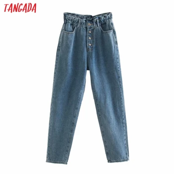 Tangada 2020 módne ženy voľné džínsy, nohavice dlhé nohavice strethy pás vrecká tlačidlá ženské nohavice 6P7