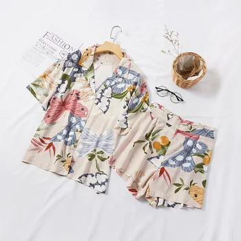 -Krátke rukávy Pyžamo Set pre Ženy-Krátke rukávy Mikiny s Šortky Domáce Oblečenie Kvetinový Tlač Pyžamo Ženy Oblečenie 2020