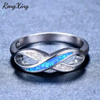 RongXing Blue Fire Opal Birthstone Infinity Prstene Pre Ženy, Mužov, Strieborná Farba Vlny Prešiel Krúžok Zirkón Šperky Darček RS0235