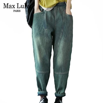 Max LuLu 2020 Kórejský Módne Zimné Dámske Vintage Denim Nohavice Dámske Voľné Teplé Kožušiny Džínsy Žena Príčinné Elastické Hárem Nohavice
