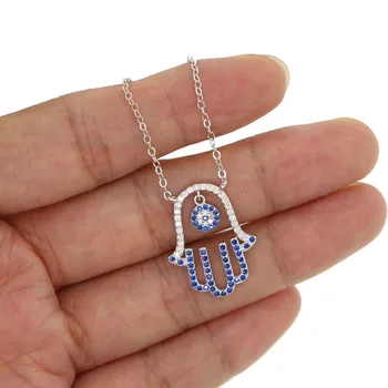 AAA jasné modré cz spevnené fatimy hamsa ruky prívesok 925 sterling silver náhrdelník šperky drop shipping eleganciu roztomilý dievča náhrdelník