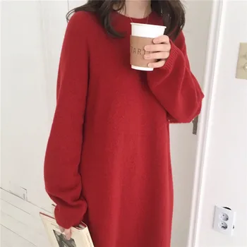 WHCW CGDSR žena sveter šaty žien 2020 nové pollover zime teplé, hrubé pletené bežné jumper šaty jeseň kórejský štýl, pevný